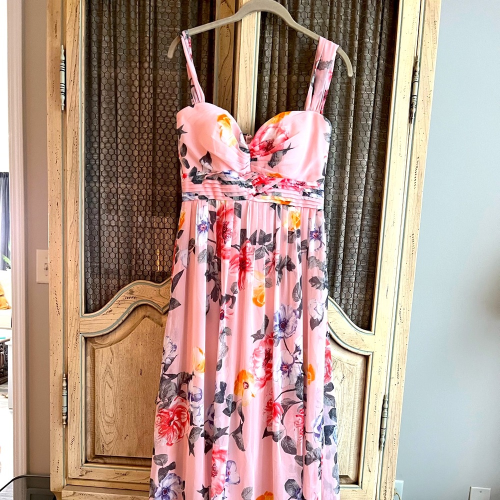 Lulus floral pink chiffon maxi dress